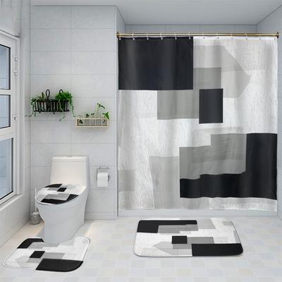 4Pcs Luxury Geometry Shower Curtain Sets Waterproof  for Bathroom Non-Slip Bathroom Rugs Lid Toilet Cover Bath Mat Bathroom Set