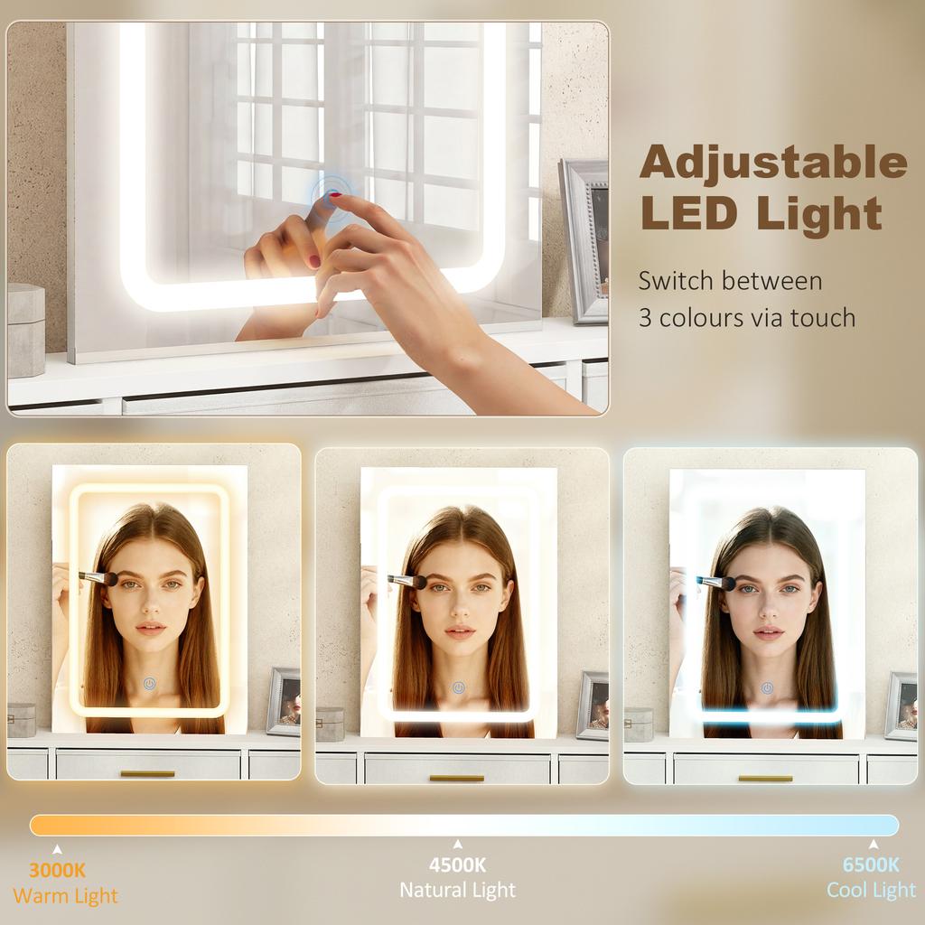 Multi Storage Elegant Dressing Table With Led Mirror White