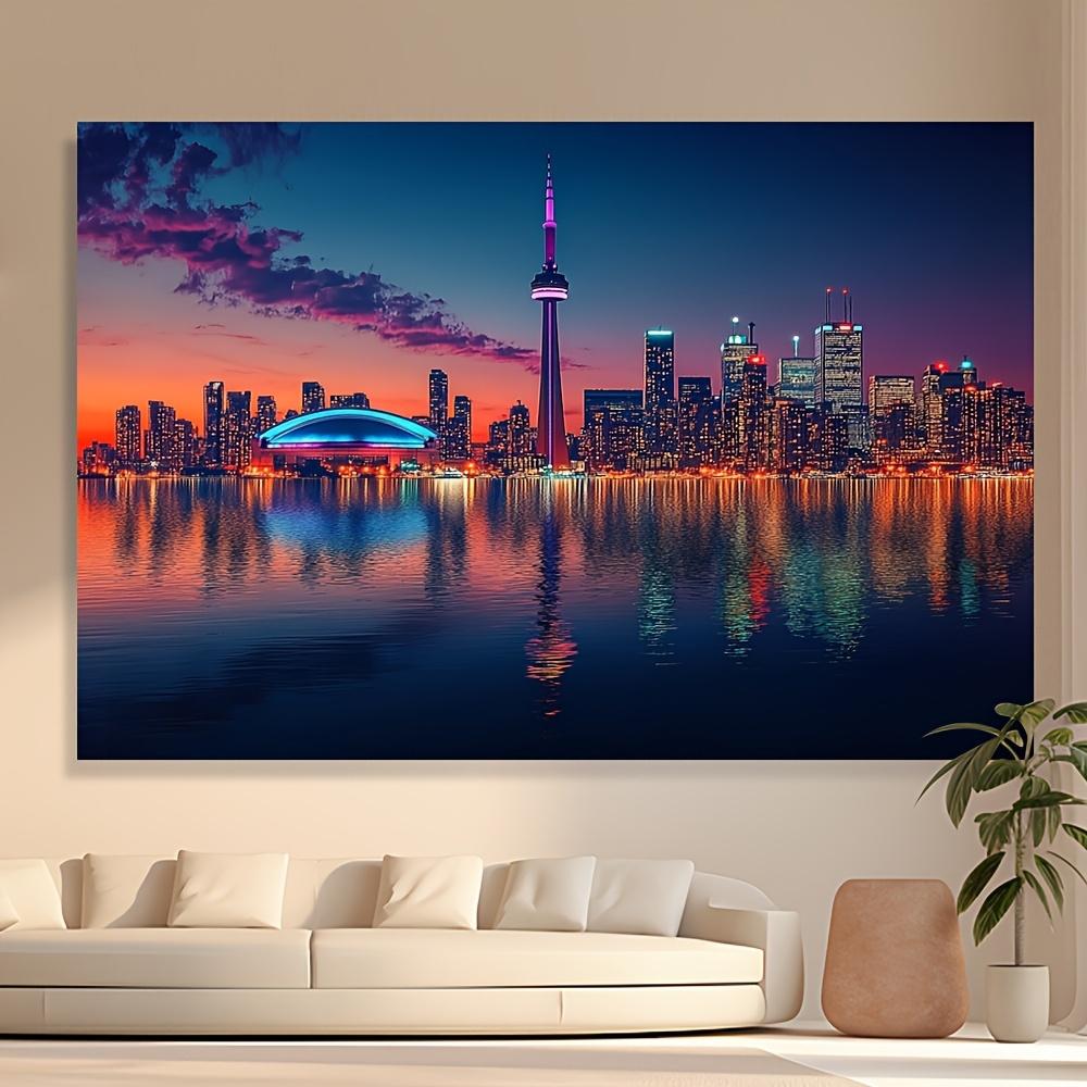 Toronto Skyline Tapestry Wall Hanging, Cn Tower And Rogers Centre At Sunset, City Night View Decor For Living Room Bedroom