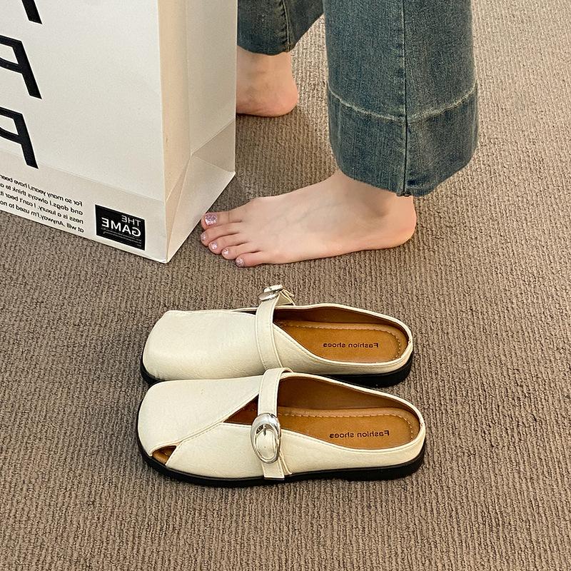 French flat bottom square head bag head half slippers women's summer wear 2025 new one-pedal with skirt single shoes sandals