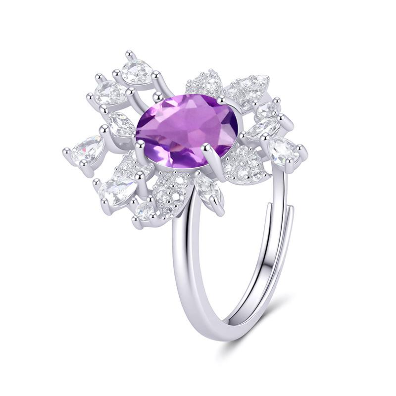 

Women s S925 Sterling Silver Brushed Craft Ring Natural Crystal Garnet Peridot Adjustable Jewelry Adjustable opening