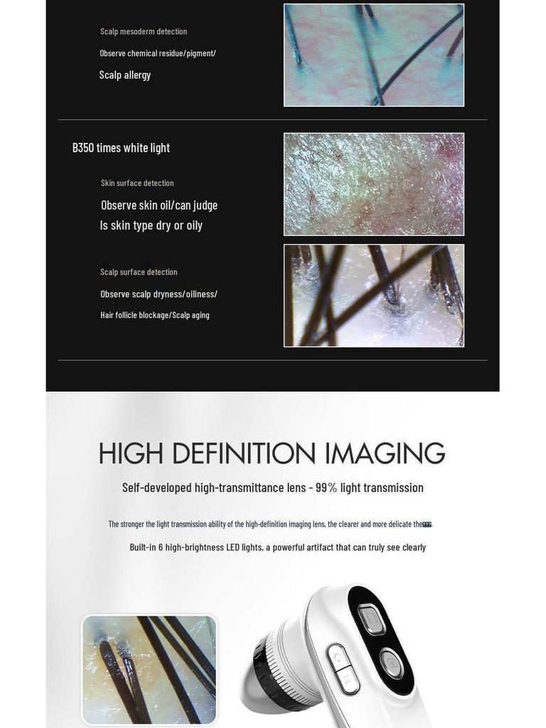 Tri-Spectrum HD Dual-Lens Scalp and Skin Detector with Four-Grid Comparison for Hair Salons