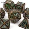 7 Pcs Copper Green Skull Metal Dice Solid Metal Polyhedral Dice Set Suitable for Role-Playing RPG  Board Game Card Game