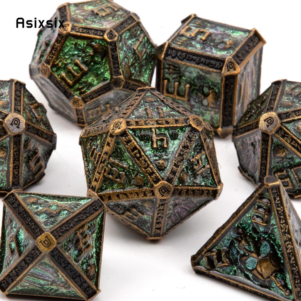 7 Pcs Copper Green Skull Metal Dice Solid Metal Polyhedral Dice Set Suitable for Role-Playing RPG  Board Game Card Game