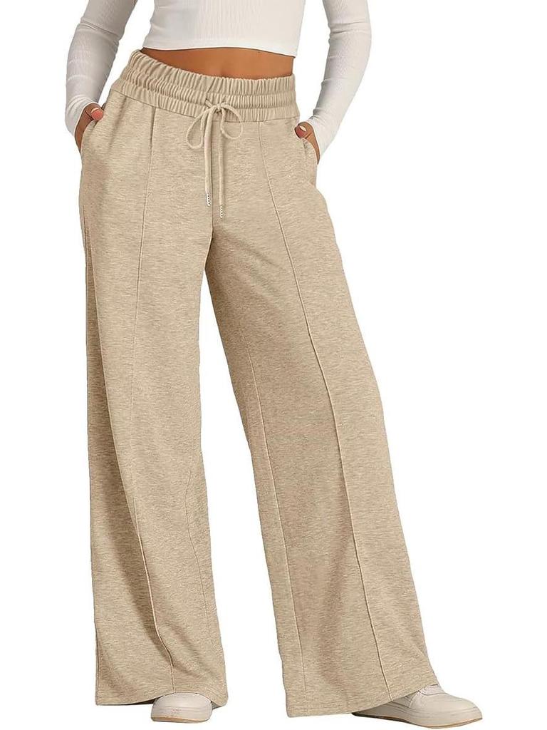 Women's Solid Color Wide-Leg Drawstring Elastic Waist Sweatpants - Spring/Summer