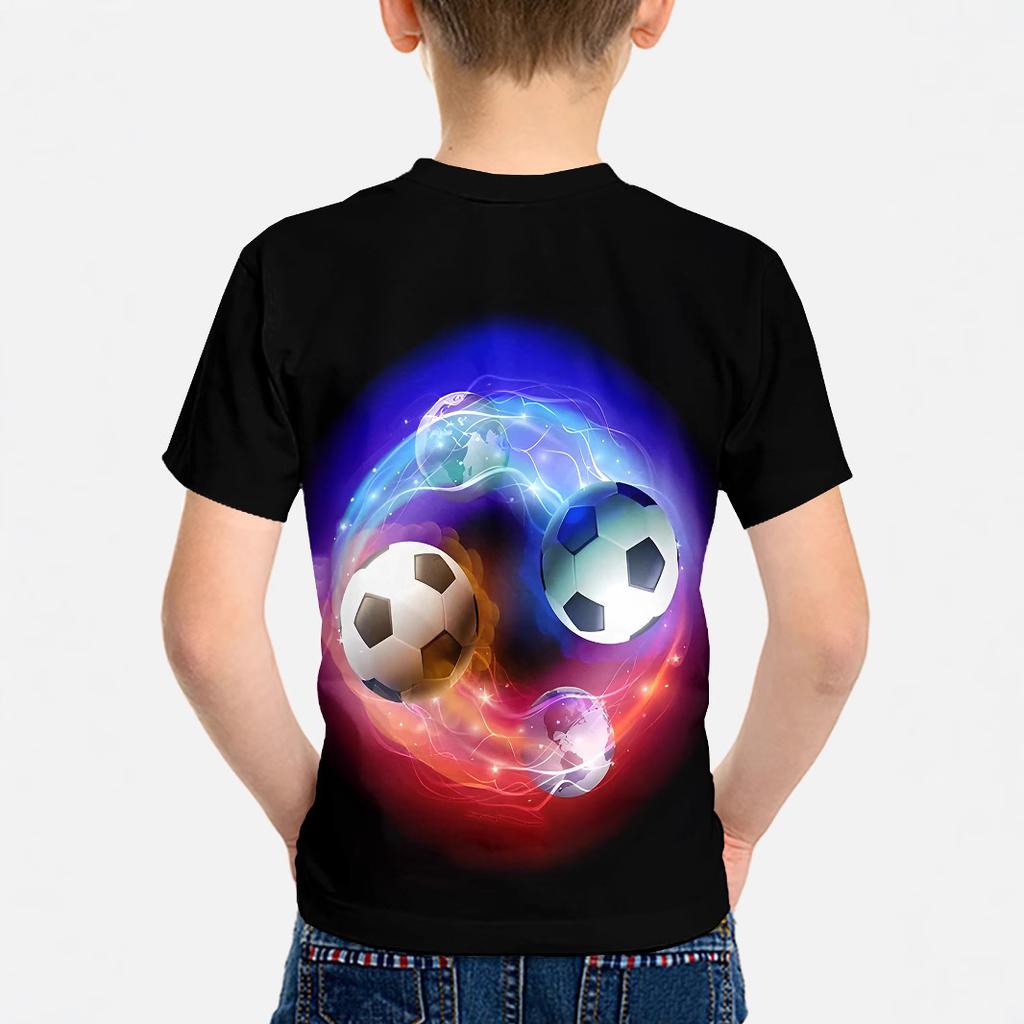 Kids T-shirts Summer Boys' Short Sleeved T-shirt 3D Printed Illusion, Cartoon Sports Football Top for Middle Aged Children Tees