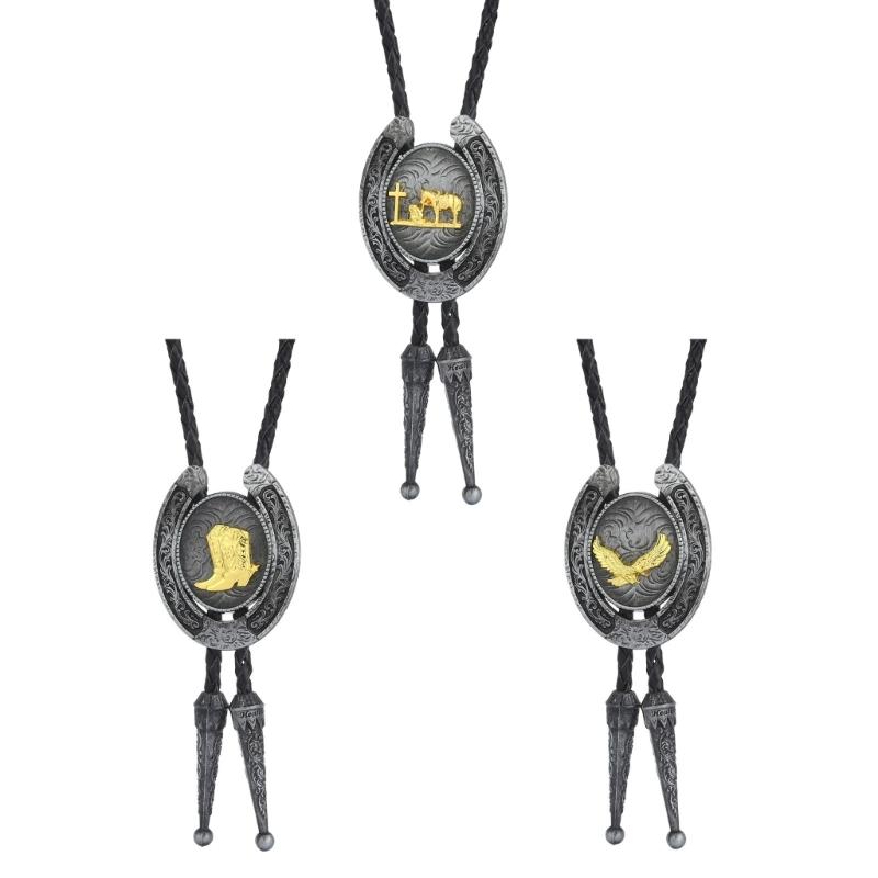 Cowboy Metal Eagle Bolo Tie Eagle Necktie for Shirt Jeans Western Necklace Braided Shoestring Necktie Bolo Tie