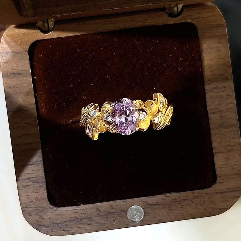 

Vintage Palace Style Purple Zircon rings for women Light Luxury Exquisite flower ring Wedding Party Fine adjustable resizable золотий