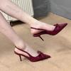 Women Summer Red Leather Pointy Bow Sandals Design Buckle Strap Sandals Women Sexy Open Toe Thin Heels Party Pumps Zapatos Mujer