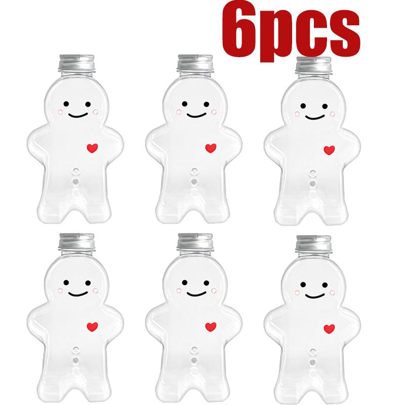 2-10PC Christmas Gingerbread Man Candy Jar Sealed Plastic Juice Drink Bottle Xmas Party New Year Gingerbread Man Drink Container