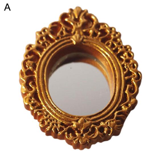 Novelty Dollhouse Mirror Furniture Classic Realistic Creative Oval Miniature Carved