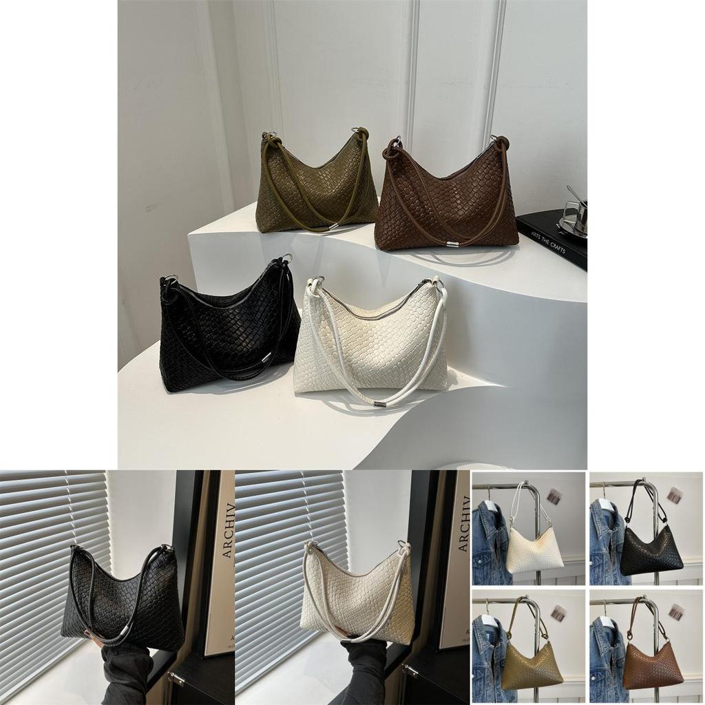 Trendy Women's Medium Size Woven Texture Underarm Bag Fashionable Casual Handbag