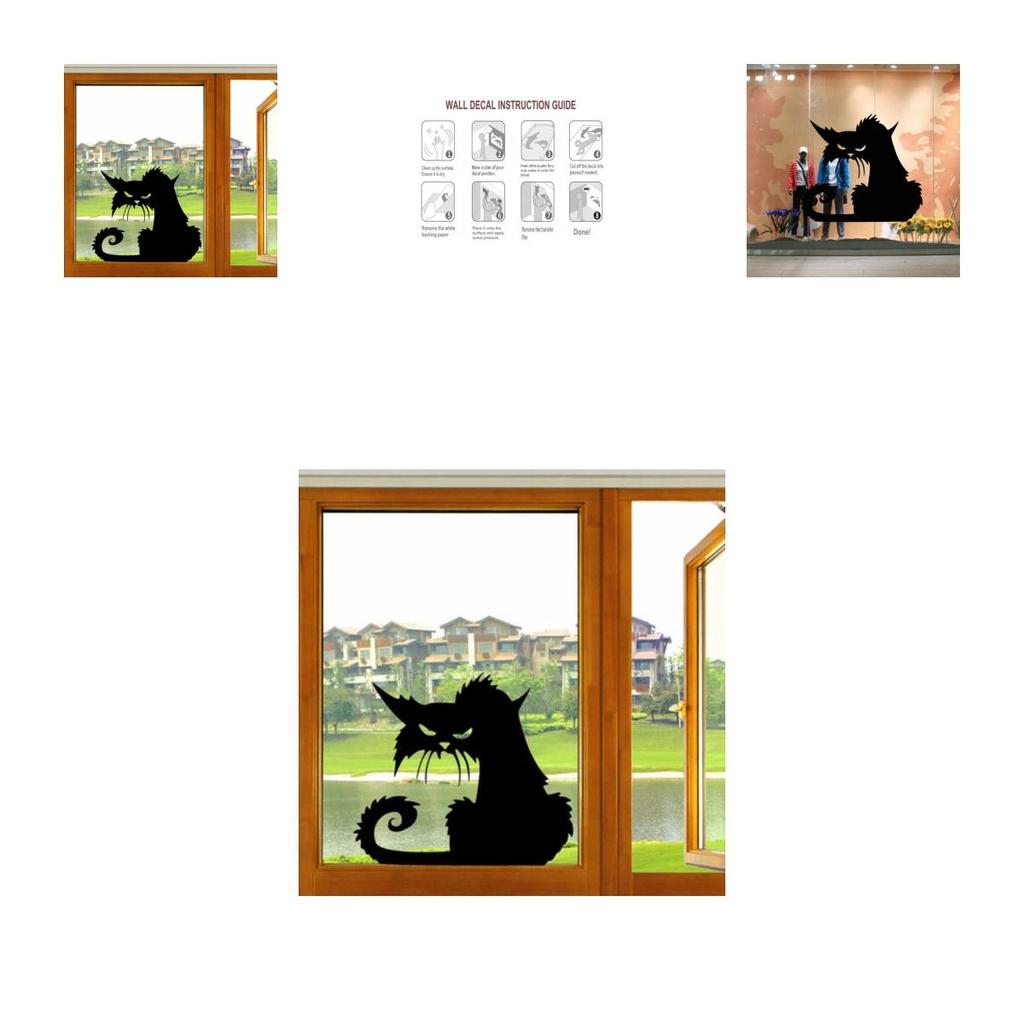 Halloween Terror Cat Shopwindow Wall Stickers Home Decor Room Mural Decals Art