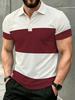 Men's Outdoor Polo Shirt, Available in Multiple Sizes, White with Burgundy Contrast Color Print, Simple Color-block Design. Men's Top Suitable for