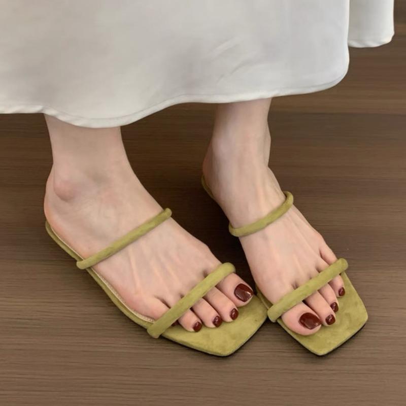 Fashion 2025 New Fashion Strange Wedge Slippers For Woman Wide Strap Square Toe Yellow High Heels Mules Slides Shoes Summer Sandal