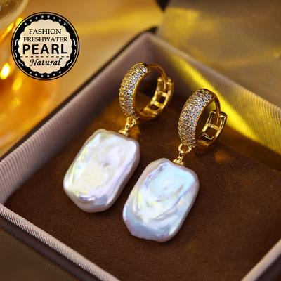 SENIKO Orecchini di perle barocche di grandi dimensioni d'acqua dolce naturale Orecchini pendenti di perle di zirconi cubici di moda per gioielli da donna