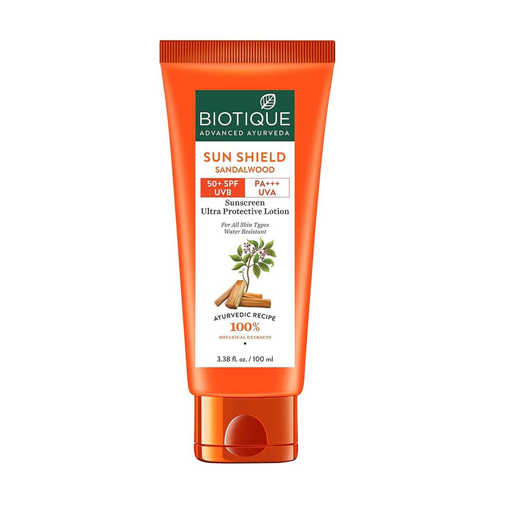 Biotique Bio Sandalwood Sunscreen Lotion SPF 50+ For Face & Body | 100ml | Water Resistant | UVA/UVB Protection | All Skin Types