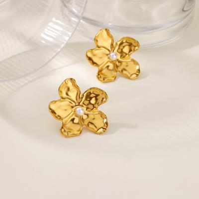 Wind Big Flower Stainless Steel Earrings Women's Exaggerated Earrings High-end K Gold Titanium Steel Stud Earrings