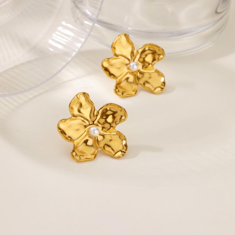 Wind big flower stainless steel earrings women's exaggerated earrings high-end k gold titanium steel stud earrings