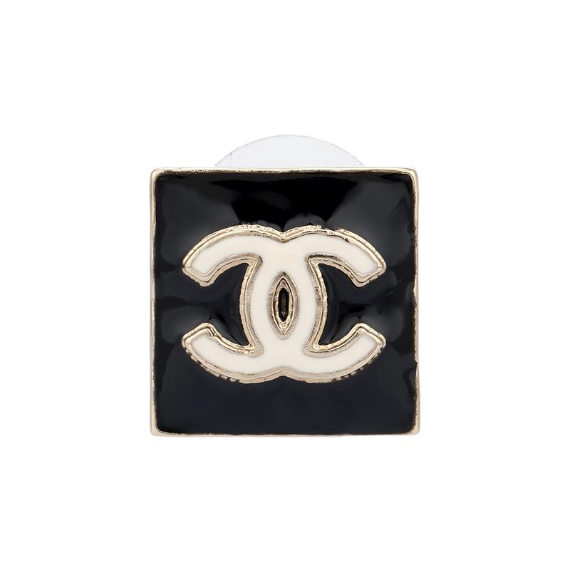 CHANEL Classic LOGO Double C Metal Stud Earrings Women's Black