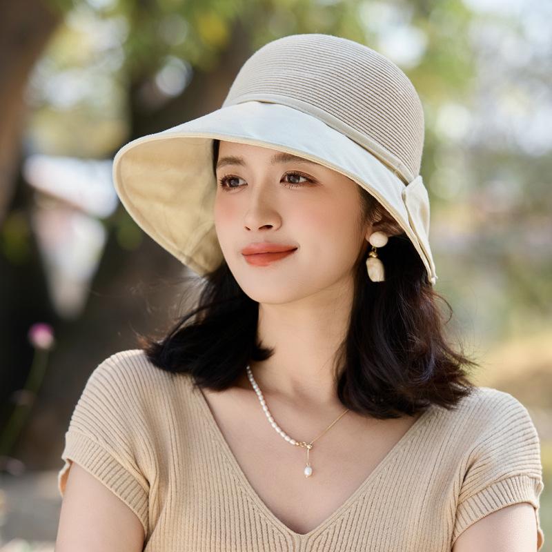 

Летняя шляпа женская солнцезащитная шляпа летняя шляпа от солнца бант модная шляпа-ведро One Size