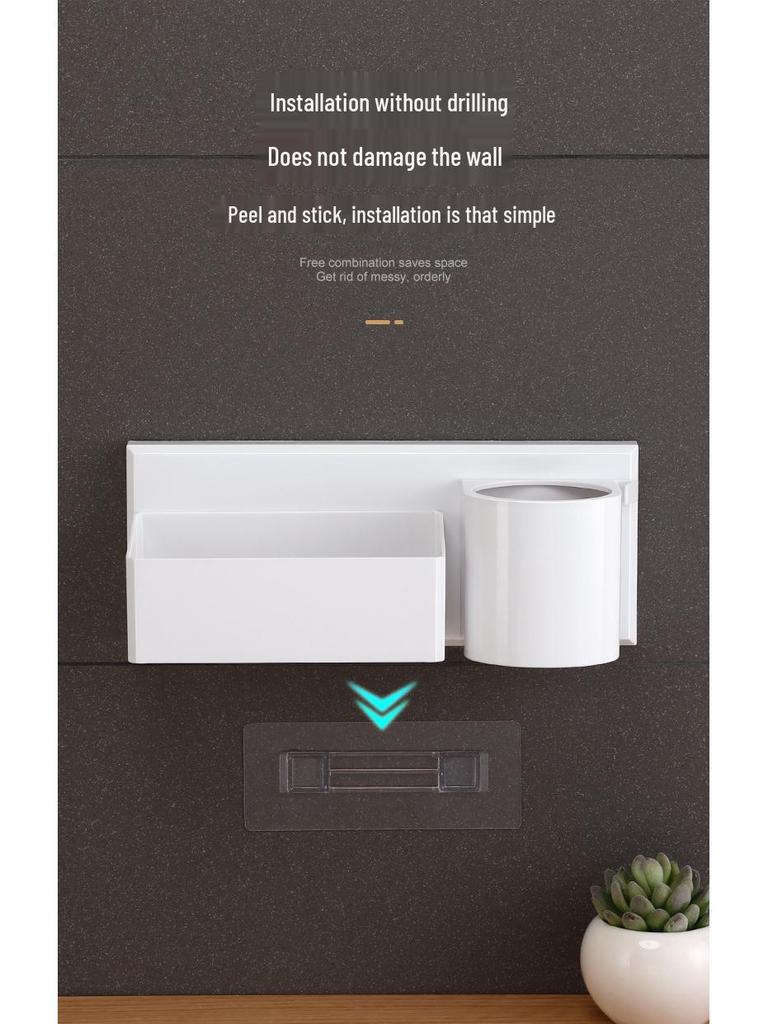 No-Drill Wall-Mounted Hair Dryer Holder with Storage Shelf