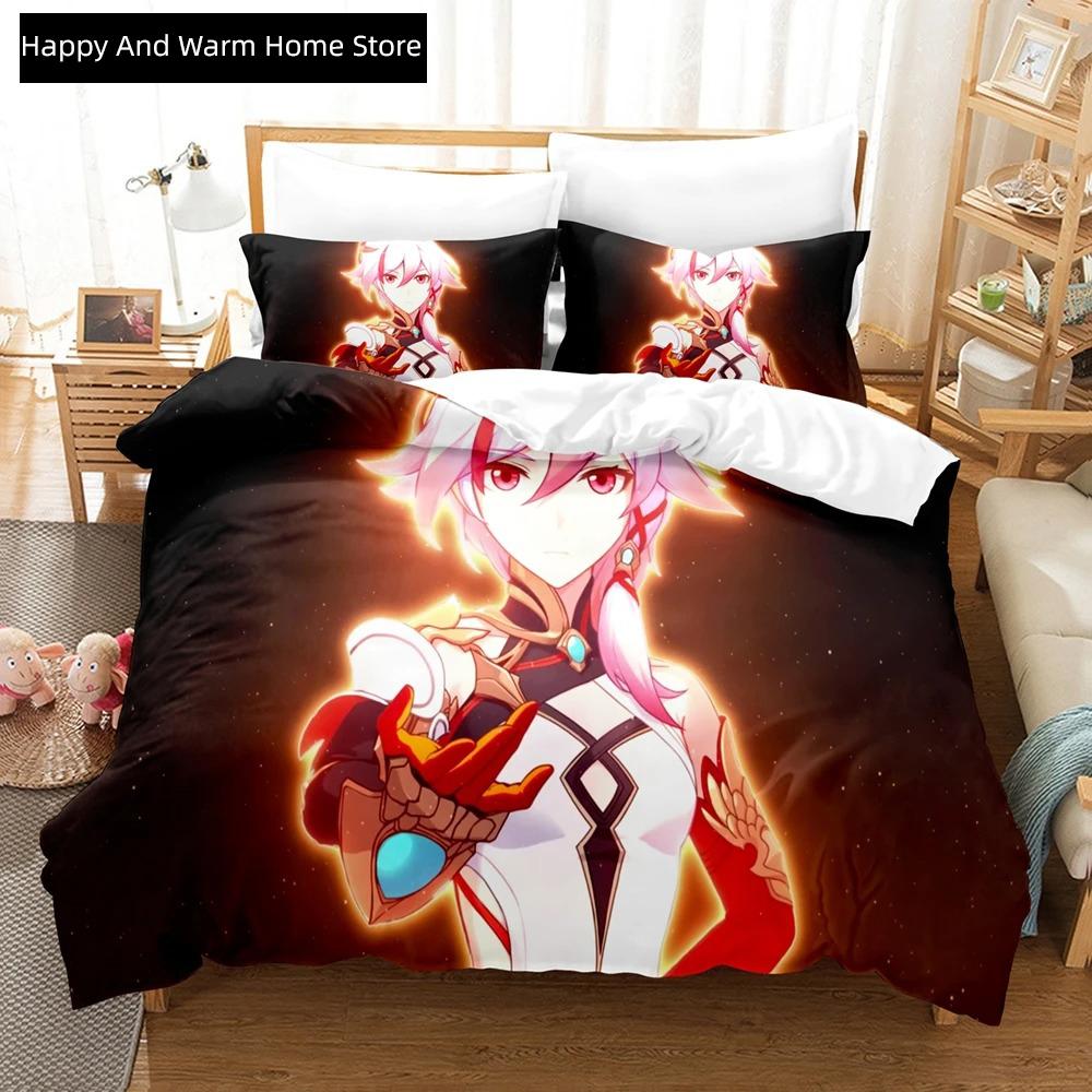 3D Anime Honkai Impact 3rd Beding Set Printed Decorative 2_3pcs Soft Duvet Cover Set Bedclothes Comfortable Quilt Cover Home For Home Textiles