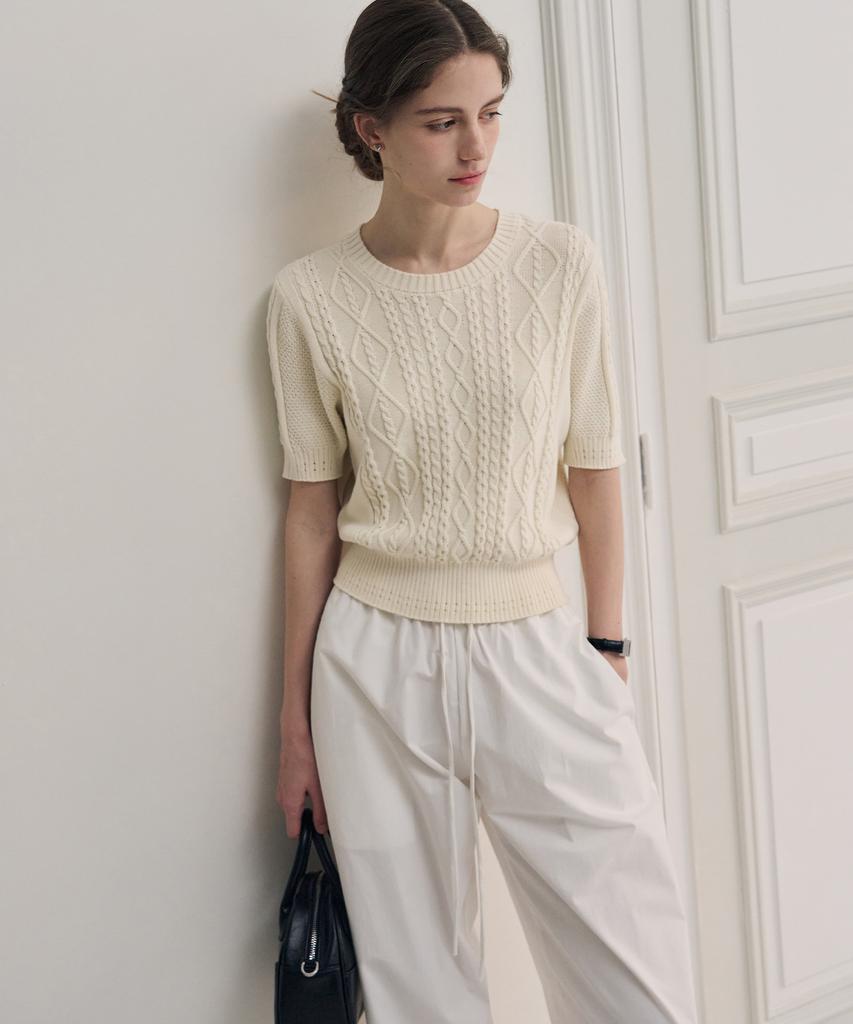 Deuloupisumeon Scalloped Cable Short Sleeve Knit [Sky Blue]