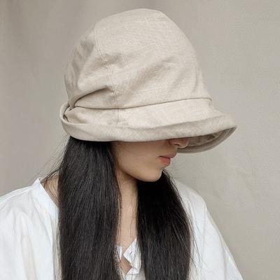 Japanischer Baumwoll-Leinen-Falten-Eimerhut fauler Stil kleiner Schirm Sommer atmungsaktiver Leinen-Schirmhut Kopftuch Dame
