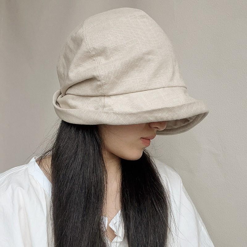 Japanischer Baumwoll-Leinen-Falten-Eimerhut fauler Stil kleiner Schirm Sommer atmungsaktiver Leinen-Schirmhut Kopftuch Dame