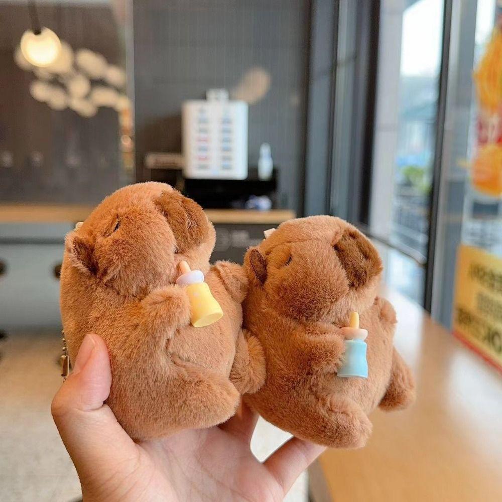 

PP Cotton Capybara Plush Keychain Milk Bottle Capybara Doll Key Chain Home Decor