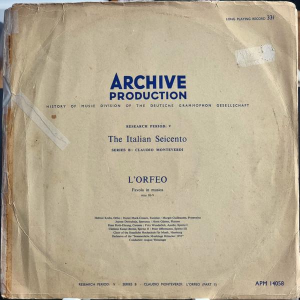 

LP Record CLAUDIO MONTEVERDI Orpheus Fable in Music Acts 34 APM14058 Archive Product 1955 UK Classical Used
