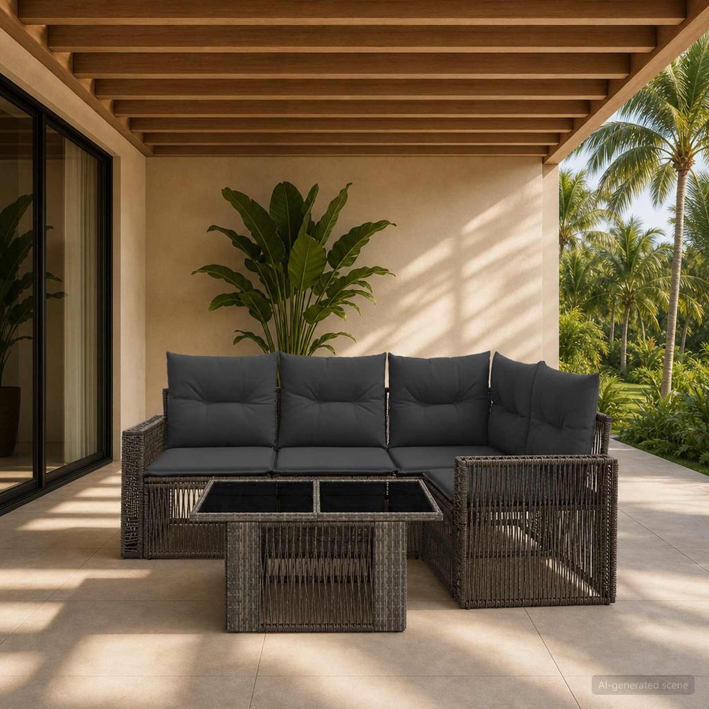 Garden Sofa Set 5 Pieces Grey and Dark Grey Poly Rattan