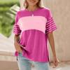 Women T-shirt Round Neck Short Sleeve Color Block Tee Shirt Loose Fit