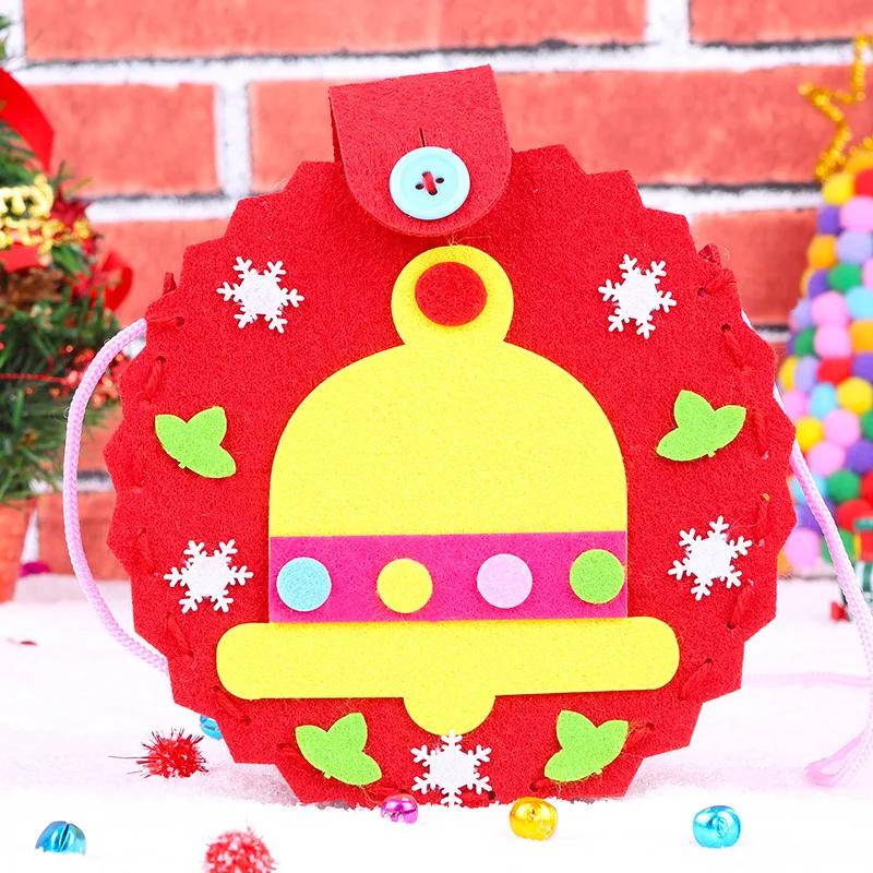 Children DIY Christmas Material Bag Playthings Kindergarten Creative Educational Handmade Cartoon Xmas Sock Cap Craft Kit Plaything for Kids