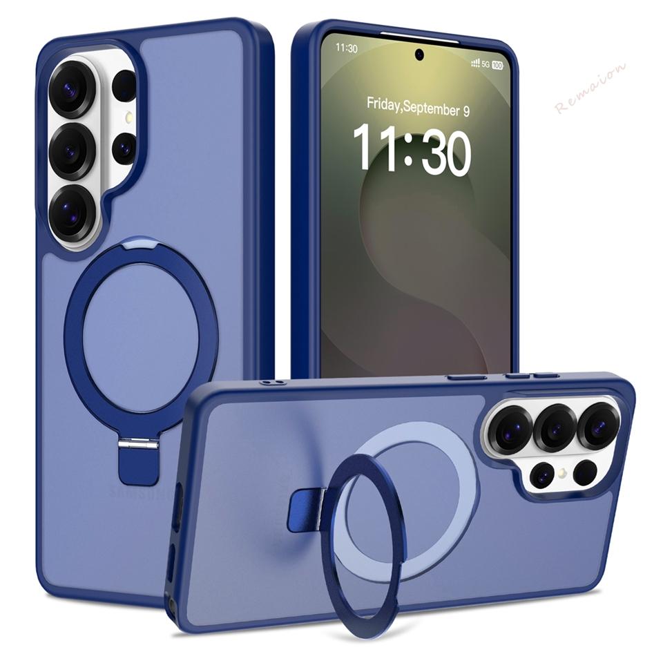 Matte Magnetic Phone Case for Samsung Galaxy S26 S23 S22 S24 S25 FE Ultra Edge Magsafe Metal Stand Charge Protector Cover