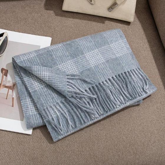 Plaid Scarf for Women 100% Wool Shawl All-Match Tassel Warm Comfortable Luxury Clothes New Fashion Autumn Winter Scarves