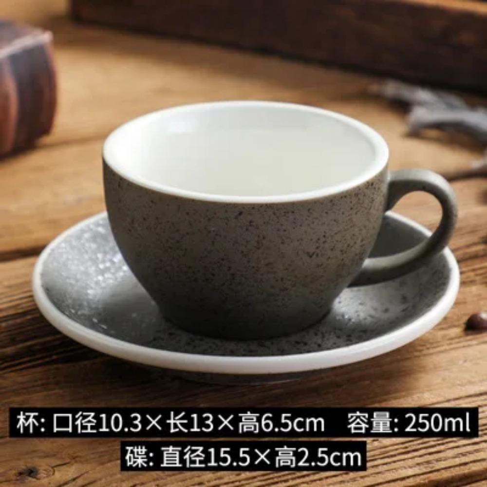 Ceramic Retro Granite Coffee Cup and Saucer Set Espresso Latte Cappuccino Mug Pull Flower Mug Teacup Home Drinking Utensils