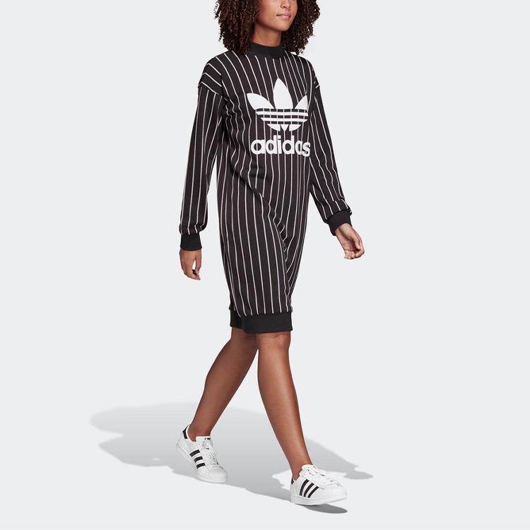 Women's Adidas Originals Long-Sleeved Dresses Women's Black Stand Collar Moderate Mid-Length Bodycon Skirt