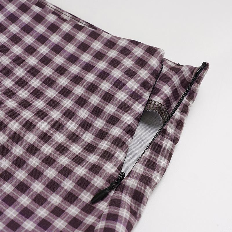 Gonna Lunga a Quadri Vestibilità Slim Fit Pastorale Europea a Vita Bassa - Comoda, Casual, Stile Fanciullesco.