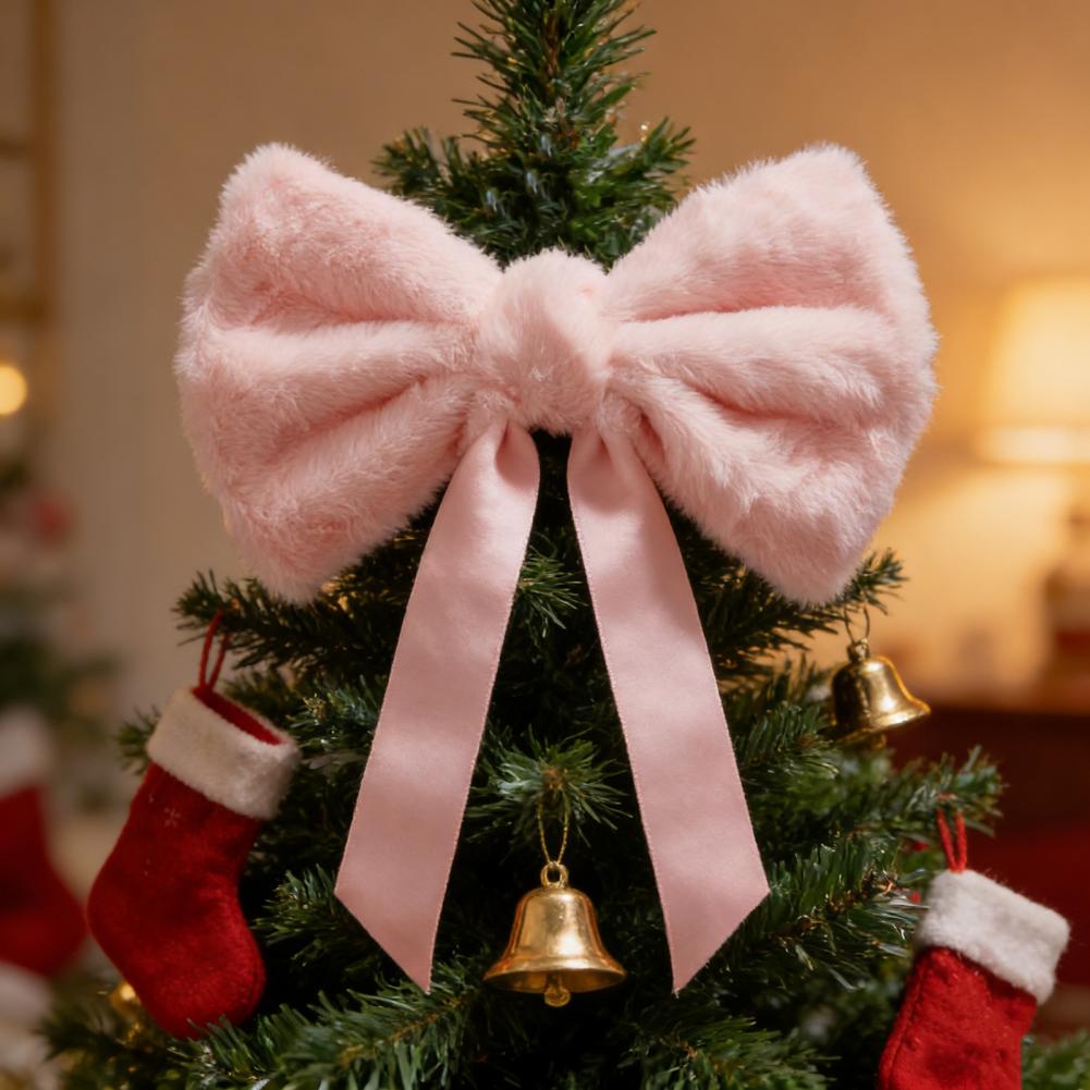 Valentine's Day Pink Plush Big Bow Atmosphere Decoration Pink Cute Creative Decorative Plush Bow Fluffy Edge Bows Ornament