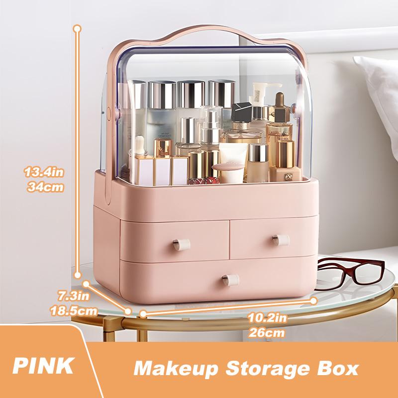 Large Capacity White/Pink Cosmetic Organizer with Transparent Drawers, Elegant Plastic Jewelry Storage Box for Desktop Vanity