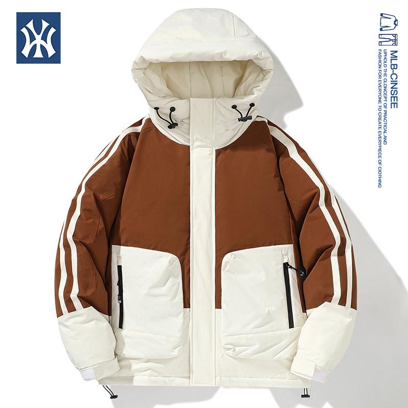 Winter Windproof Unisex Down Jacket - MLB & NY Collaboration, 90% White Duck Down, Color Block, Men's Trendy Coat