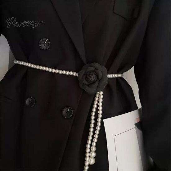 Elegant Flower Waistband Camellia & Faux Pearl Waist Belt for Women, Adjustable Belt, Accessory Chain, Wedding Dress Bridal Party Daily Wear Fashion