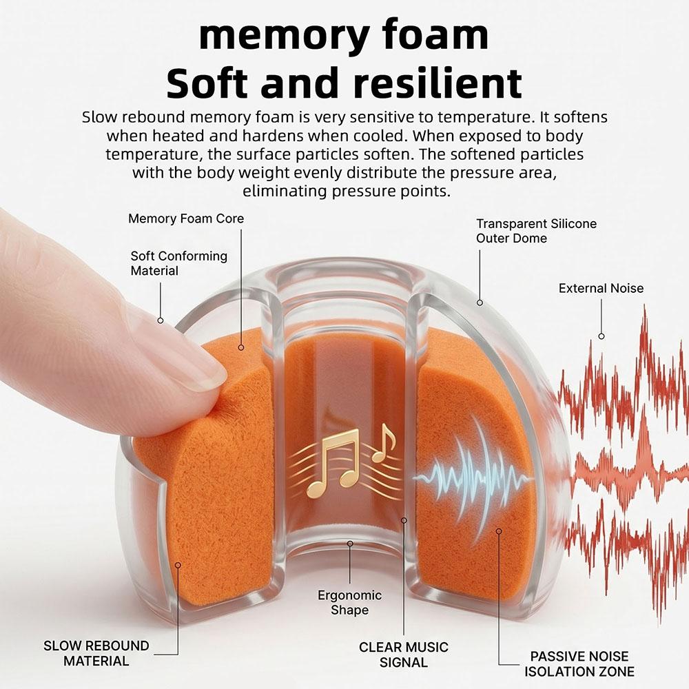 KEYSION Slow Rebound Memory Foam+Transparent Liquid Silicone Ear Tips SML Noise Isolating Soft Safe Eartips Earphone Accessories