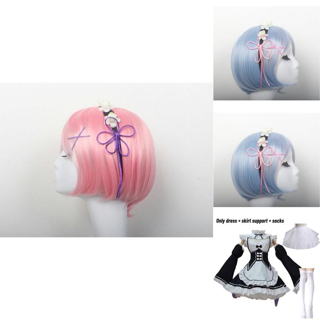 Chic Zero Kara Hajimeru Isekai Seikatsu Twins Ram/rem Eye-catching Cosplay Maid Dress With Elegant Headwear