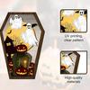 Halloween Wooden Tombstone Shaped Table Block Sign Spooky Ghost Pumpkin Bat Castles Tiered Tray Centerpiece for Halloween Party Indoor Decor