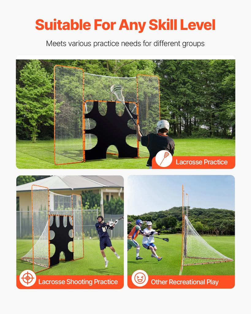VEVOR 3-IN-1 Lacrosse Goal, 12x9 Ft Lacrosse Net with Backstop and Target, Quick & Easy Setup Backyard Rebounder Equipment