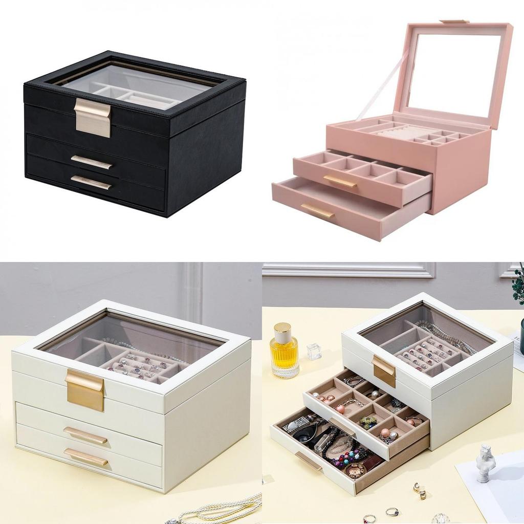 Jewelry Storage Box Pu Leather Large Capacity Organizer For Home And Travel