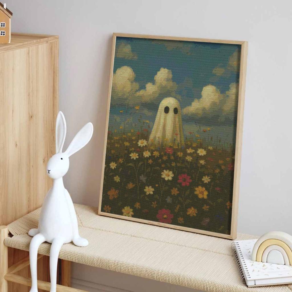 Halloween diamond painting kit cute ghost in floral meadow handmade diy painting home decoration painting